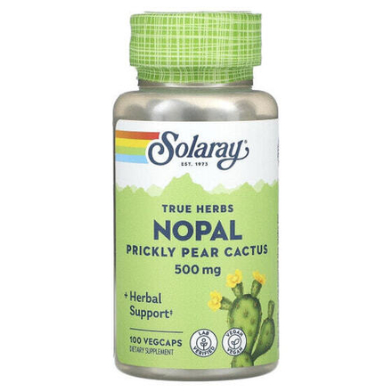Растительные экстракты и настойки Solaray, True Herbs, нопал, кактус с опунцией, 500 мг, 100 вегетарианских капсул