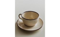 Zara Home чайная пара из каменной керамики, цвет бежевый, 12.5 см