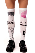 Белые гольфы с черно-розовым принтом (Цвет: белый)