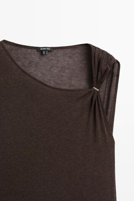 Massimo Dutti Асимметричный топ со спущенными плечевыми швами, пестро-коричневый