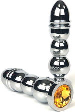 Серебристая анальная пробка-ёлочка с желтым кристаллом - 14,5 см. (Цвет: желтый)