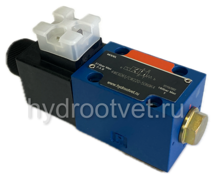 3WE6B61/CW220-50N9K4 - Гидрораспределитель золотниковый Ду 6 с электроуправлением, схема B (573Е), электроуправление W230, возврат - пружинный
