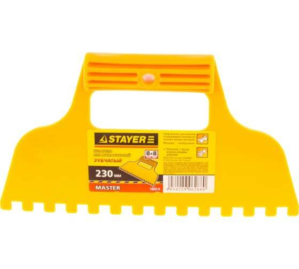 ШПАТЕЛЬ STAYER ПЛАСТМАССОВЫЙ ЗУБЧАТЫЙ 8Х8ММ 230ММ 1022-8