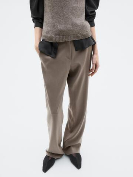 Massimo Dutti Брюки приталенного кроя из 100% шерсти - Limited Edition, оливковый