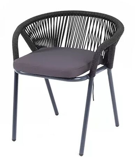 "Женева" стул плетеный из роупа, каркас алюминий темно-серый (RAL7024) муар, роуп темно-серый круглый, ткань Savana Grafit