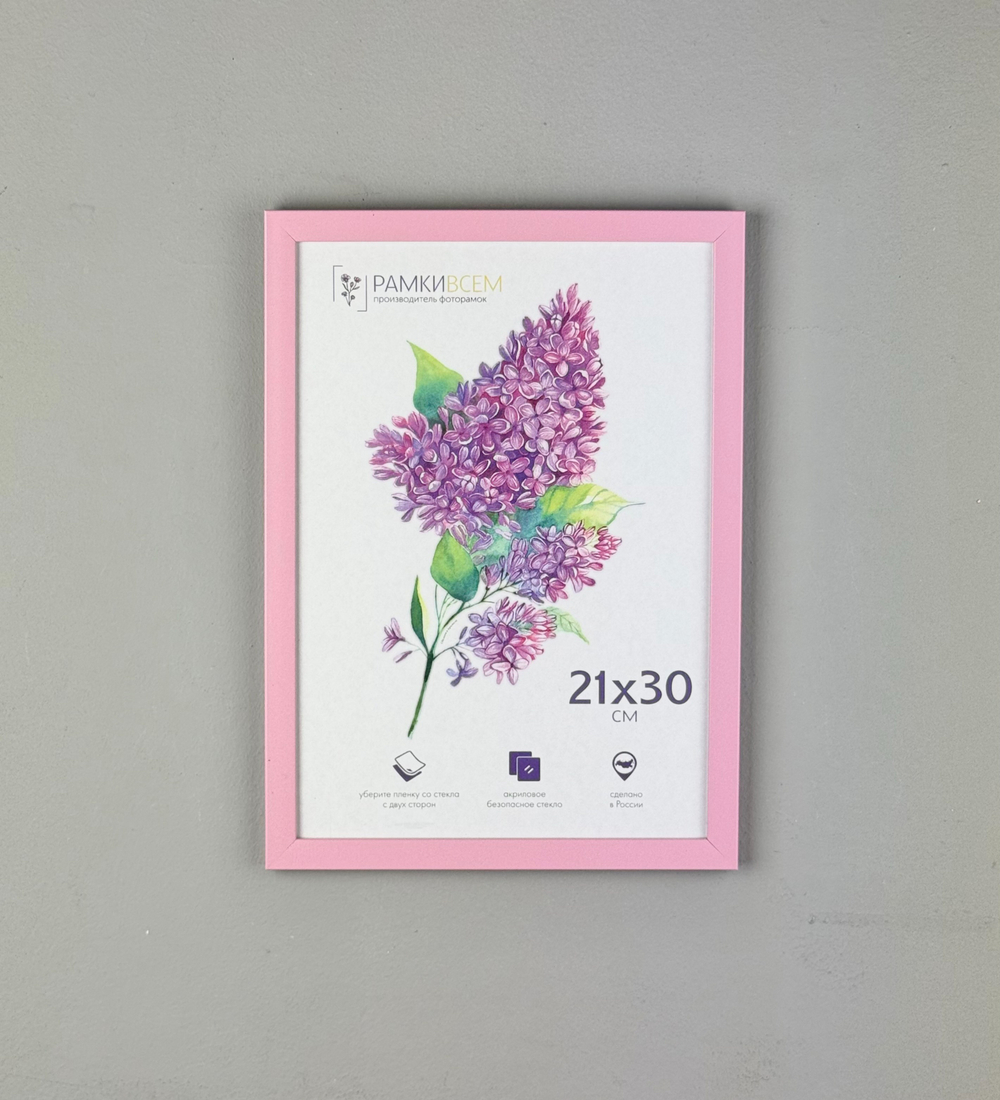 Фоторамка 21х30 см розовая, без фактуры, арт. 2130.752269