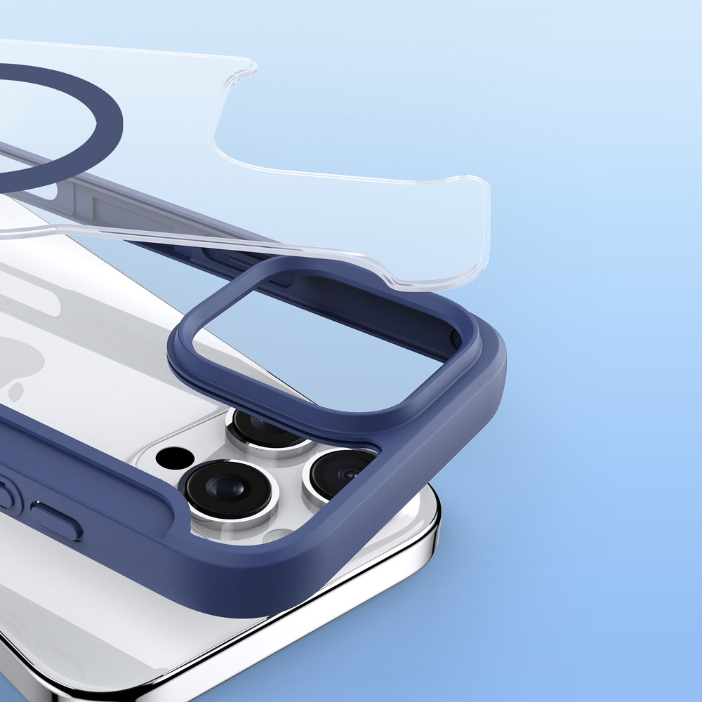 Прозрачный чехол книжка синего цвета с поддержкой MagSafe от Dux Ducis для iPhone 16 Pro, серия Skin X Pro Series Case