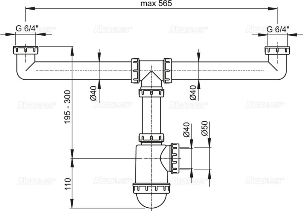 Сифон для мойки AlcaPlast A448-DN50/40