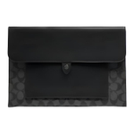 COACH Laptop Sleeve Canvas With Leather Laptop Bag Large Unisex Black