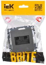 BRITE Розетка компьютерная двойная RJ45 кат.5E РК10-2-БрС сталь IEK