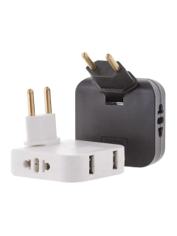 Тройник для розетки с USB 2.0 плоский поворотный, USB разветвитель электрический, черный