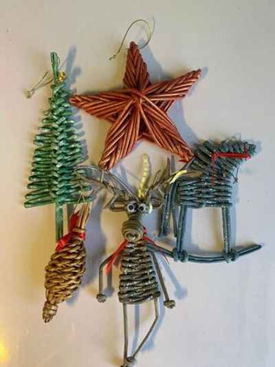 Набор ёлочных игрушек плетёные из бумажной лозы шишка, лось, ёлочка, звезда, лошадка