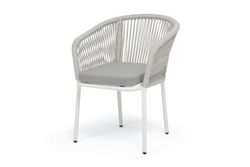"Марсель" стул плетеный из роупа, каркас алюминий белый муар, роуп светло-серый меланж круглый tex, ткань светло-серая