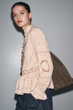 ZARA РОМАНТИЧНАЯ РУБАШКА С ВЫШИВКОЙ — ZW COLLECTION, ЦВЕТ РОЗОВОГО ДЕРЕВА