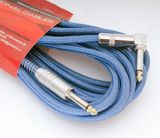 Кабель инструментальный, 8м, прямой/угловой, синий, Yerasov 3LUXE-8m-BL