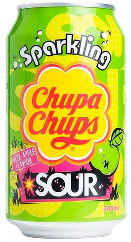 Газированный напиток Чупа Чупс Кислое Зеленое Яблоко / Chupa Chups Sparkling Sour Apple 0.345 - банка