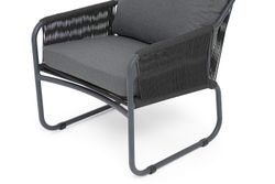 "Ането" кресло плетеное из роупа, каркас алюминий темно-серый (RAL7024) муар, роуп темно-серый круглый, ткань темно-серая 027