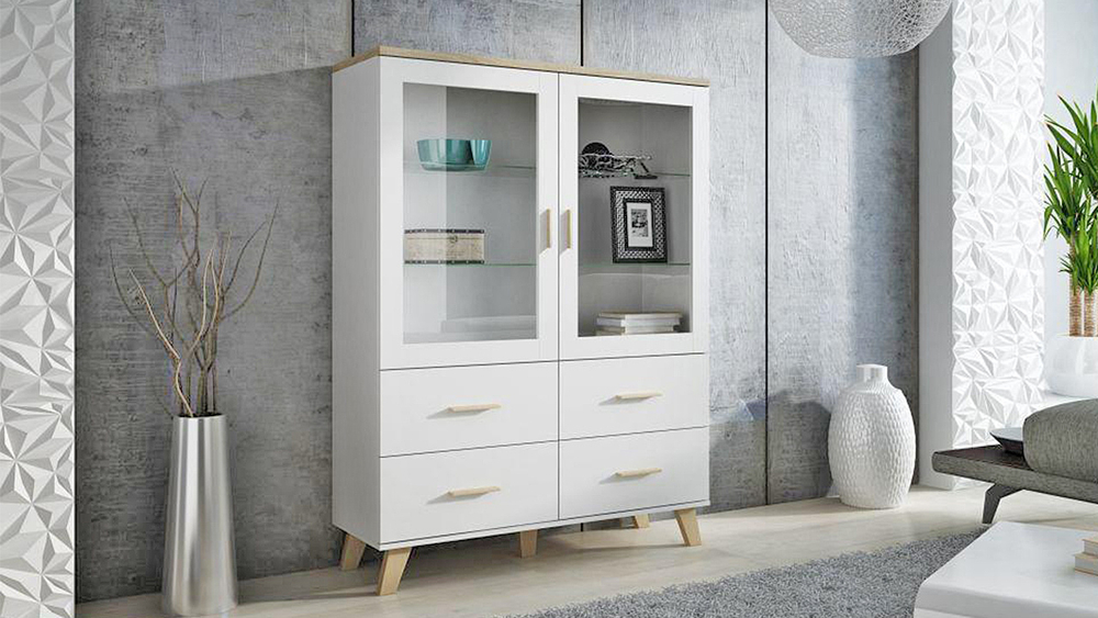 Витрина Мелания 24 Белый 101/ Клен 375 120*45*160 см, Белый 101/Клен 375   Фиеста