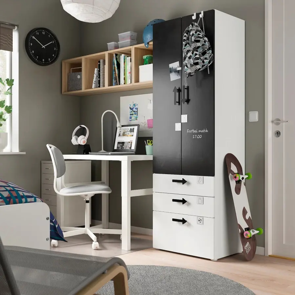 Шкаф детский - IKEA SMÅSTAD/SMASTAD, 60x42x181 см, белый/черный, СМОСТАД ИКЕА