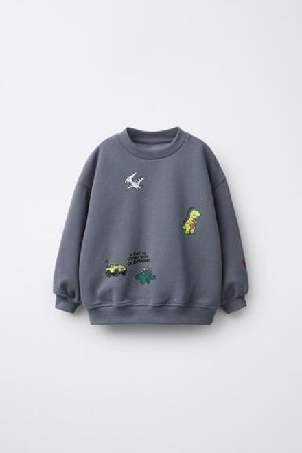 ZARA ТОЛСТОВКА С ПРИНТОМ «ЖИВОТНЫЕ», СЕРО-СИНИЙ