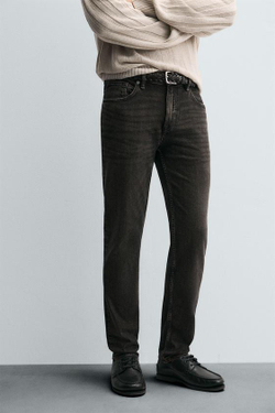 ZARA ДЖИНСЫ SLIM FIT БАЗОВЫЕ, СЕРЫЙ / БЕЖЕВЫЙ