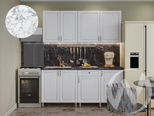 Кухня Вильма 1.8м (корпус белый/арктик; арктик) 38мм мрамор итальянский