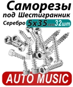 Саморезы под шестигранник 5 х 35 мм серебро 32 шт для динамиков акустики автомобильные набор (размер шестигранника 3 мм.)(HEX 3) для колонок твитеров и сабвуфер. Саморез для динамиков