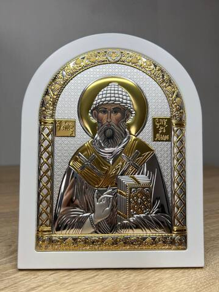 Спиридон, икона арочная, белое дерево 175х225