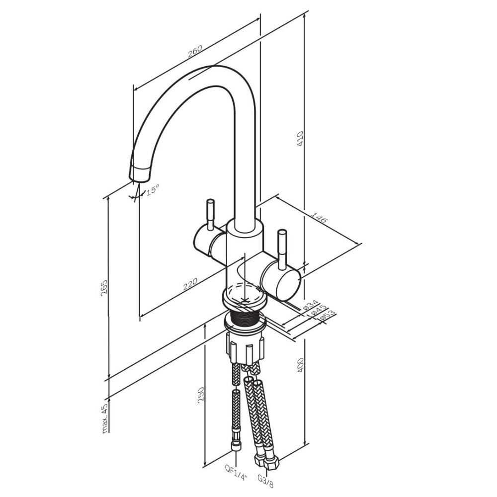 Смеситель для кухни с С-изливом с каналом для питьевой воды, черный AM.PM X-Joy S F85B07722