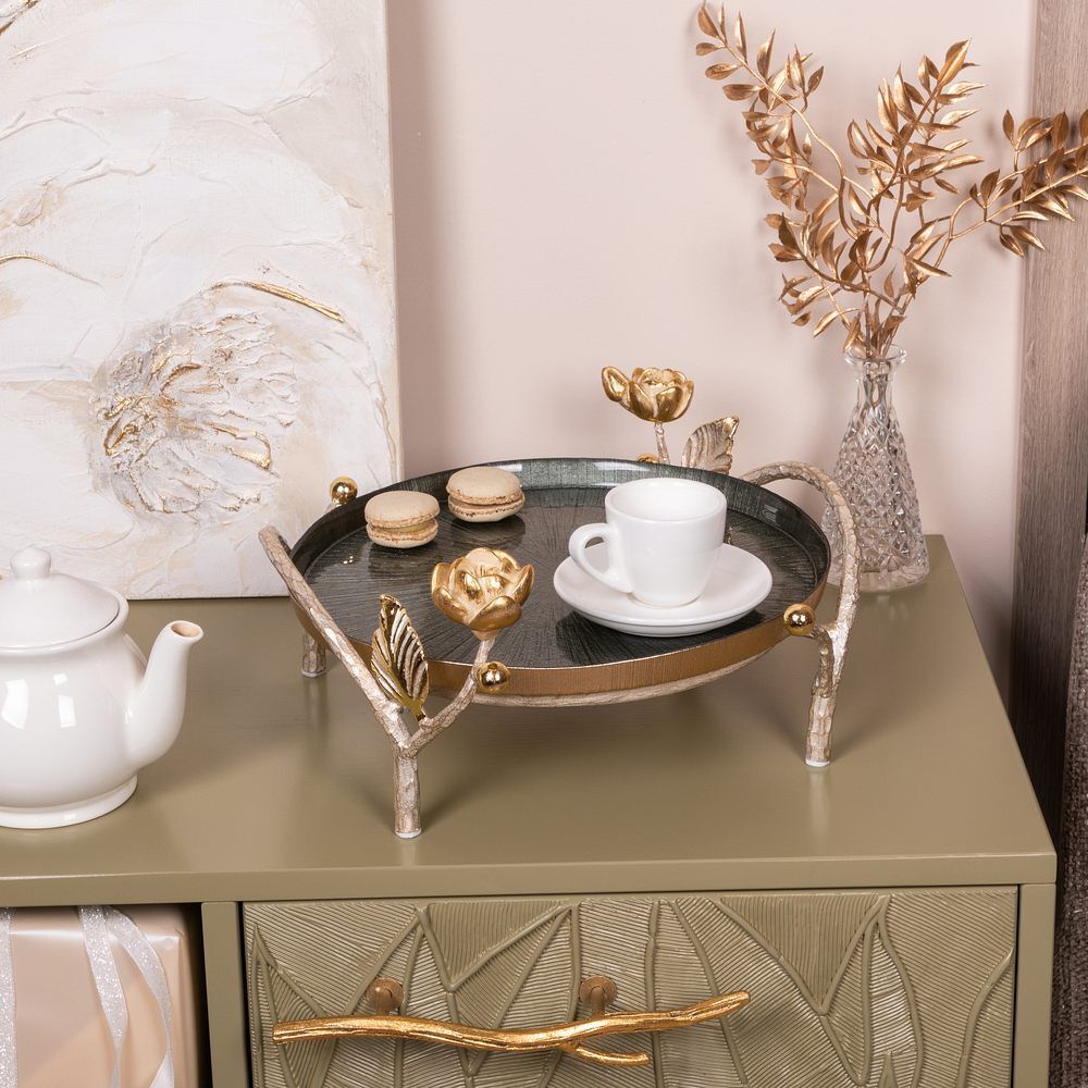 Фруктовница-конфетница Нимфея (поднос) Айвори Зеленый