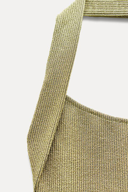 ZARA БЛЕСТЯЩИЙ ТОП С ГОРЛОВИНОЙ ХАЛТЕР, ЗОЛОТОЙ