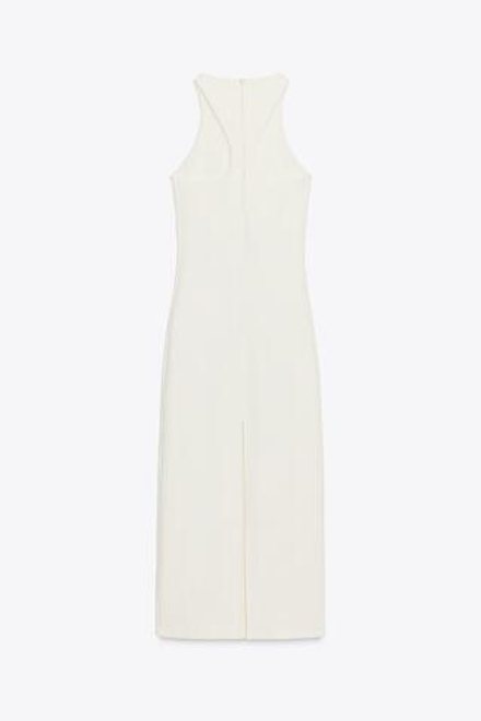 ZARA ПЛАТЬЕ-ХАЛТЕР ИЗ ИНТЕРЛОКА, ЭКРЮ