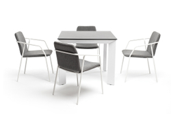 "Венето" обеденная группа на 4 персоны со стульями "Марокко", каркас белый, роуп серый