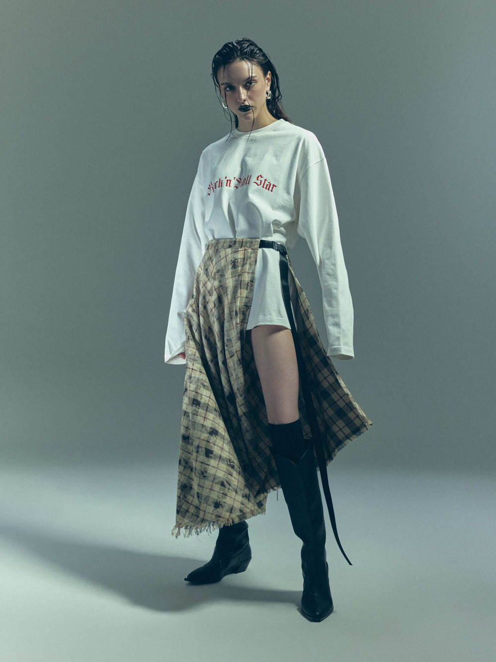 Юбка-килт Grunge, бежево-черная