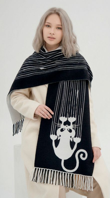 Шарф Ш526-01/07 "Кот" белый/черный
