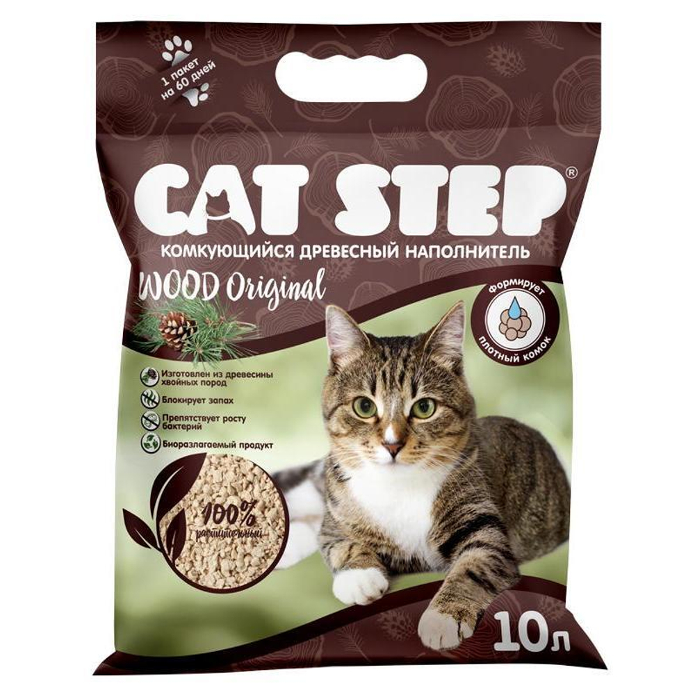 Наполнитель комкующийся растительный CAT STEP Wood Original, 10 л