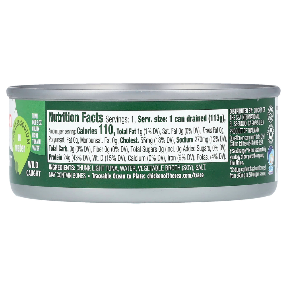 Chicken of the Sea, легкие кусочки тунца, в воде, 142 г (5 унций)