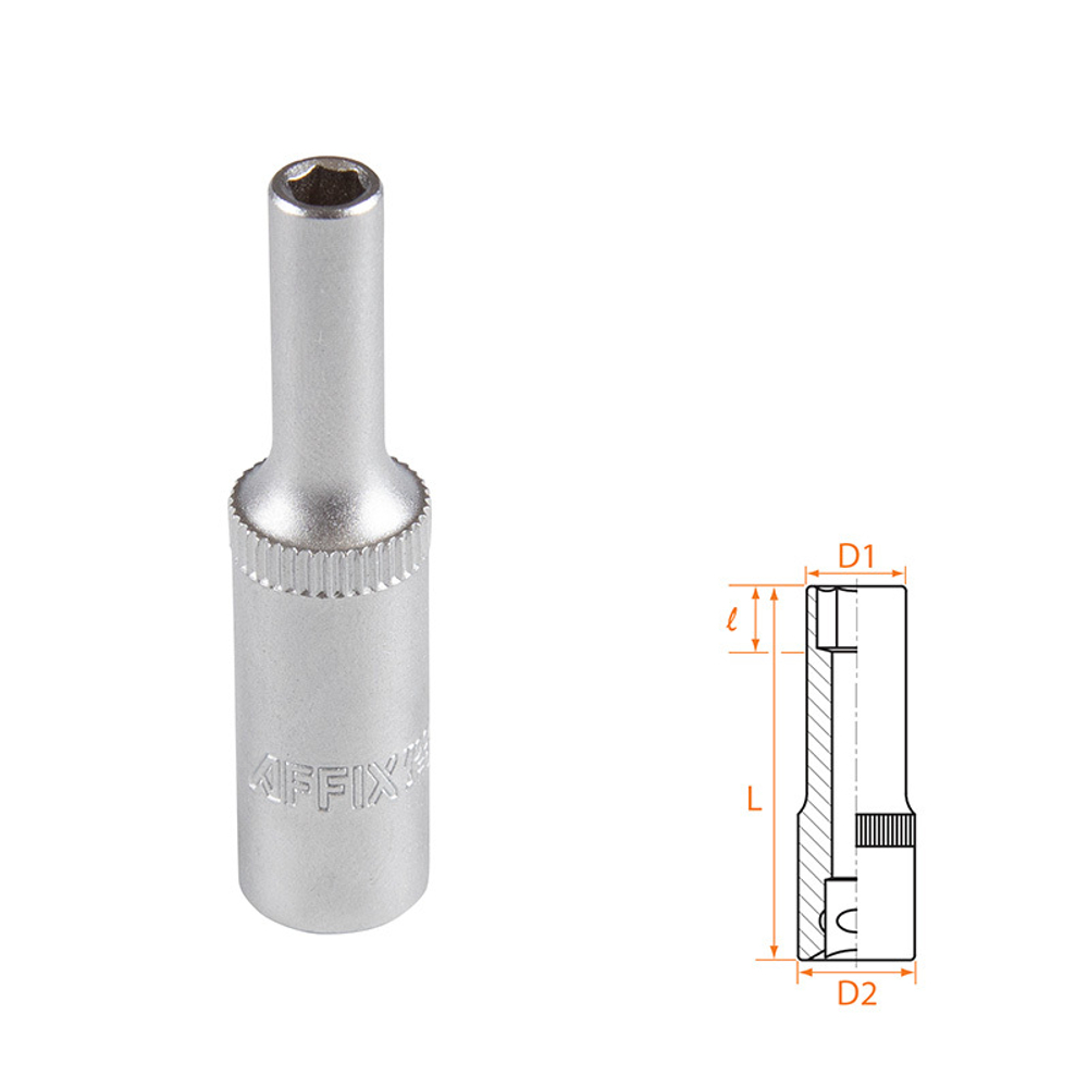 AFFIX (AF00120004) Головка торцевая глубокая шестигранная 1/4", 4 мм