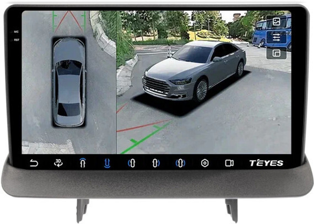 Магнитола для Opel Mokka 2012-2016 (рамка тип 2) - Teyes CC3-2K-360 монитор 9.5" 2K QLED на Android 10, 6Гб+128Гб, CarPlay, 4G SIM-слот, 4 камеры в комплекте