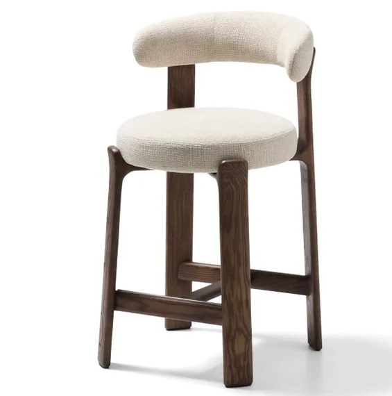 Полубарный стул Granite 65 см, бежевый шенилл, массив ясеня в цвете орех