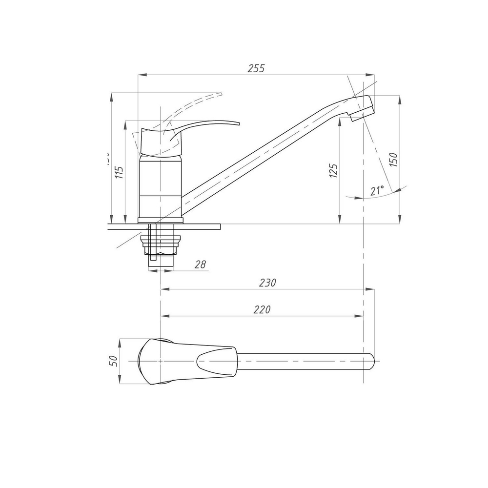 Смеситель для кухни 40к ПРОФСАН ПСМ-425-023 "ПЛЮС" длин. пов. излив, б/подводки,  ХРОМ