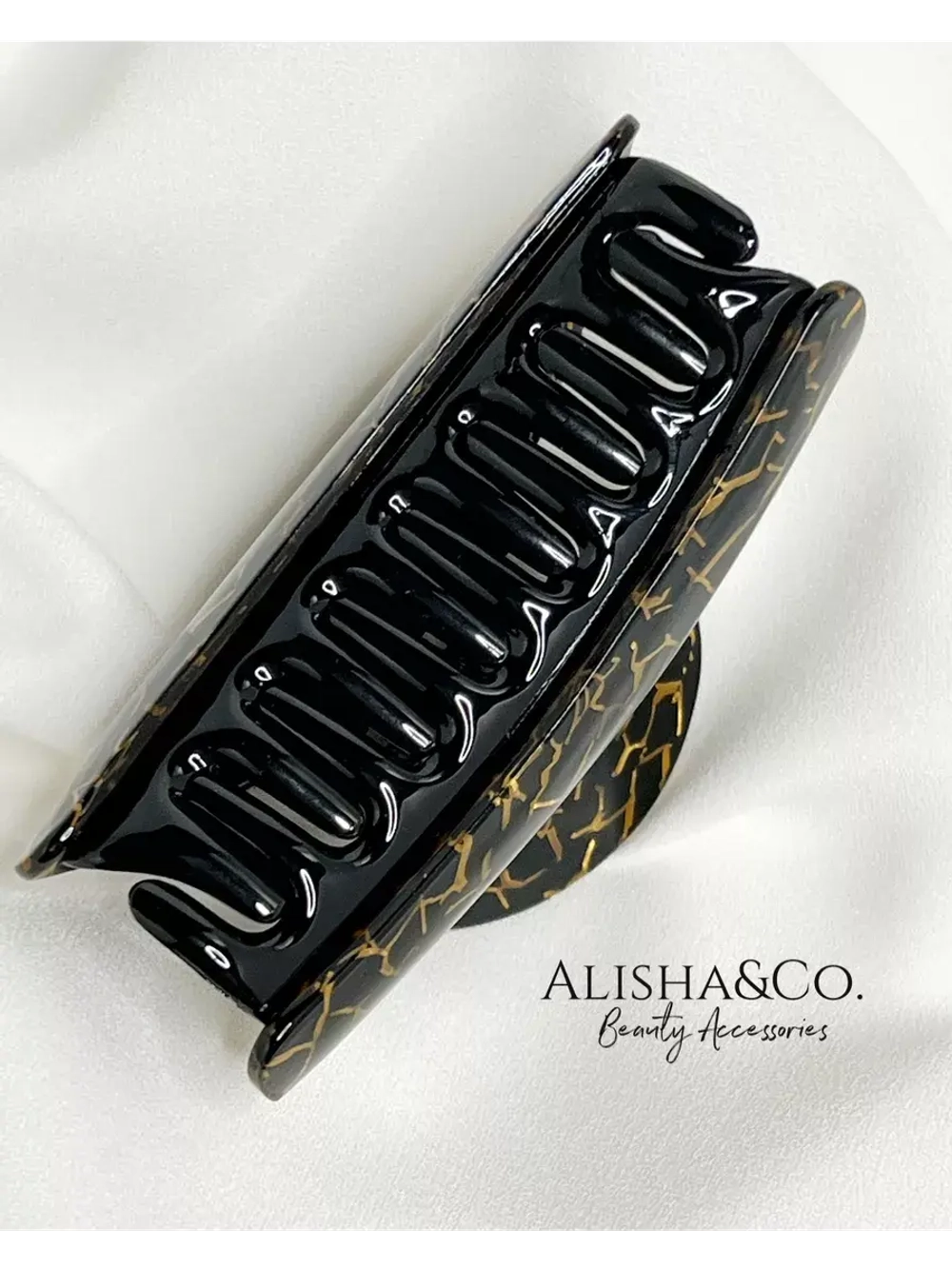 Крабик для волос черный Black&Gold Shell большой набор 2 шт.