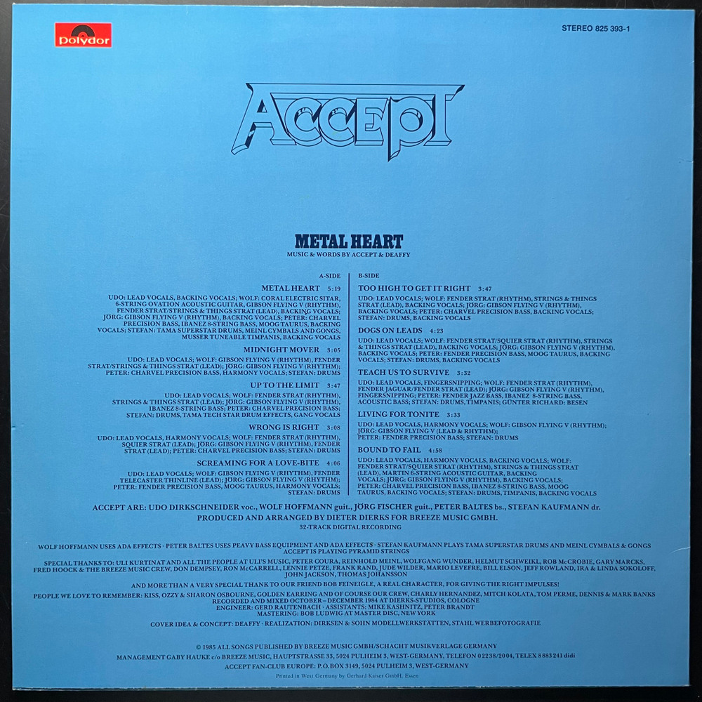 Accept ‎– Metal Heart (Германия 1985г.)