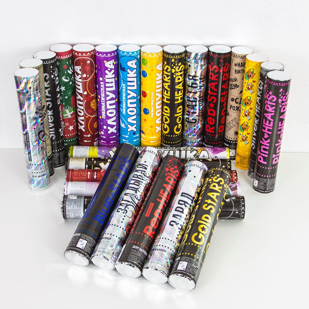 Пневмохлопушка (12/30 см), Счастья, Радости, Добра!, Круги фольга, Ассорти, 1 шт.