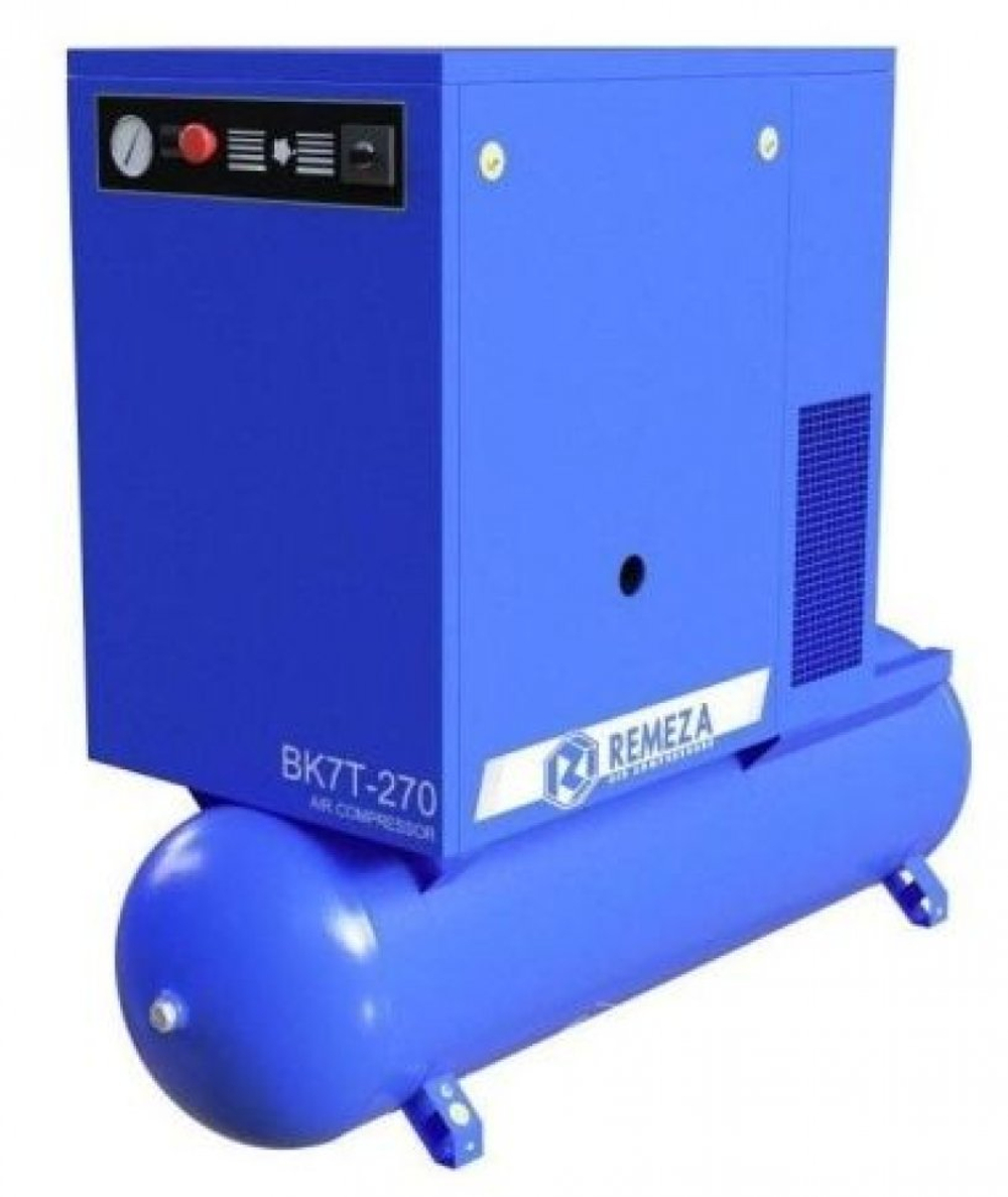 Винтовой компрессор ВК7Т-15-270, ресивер 270 литров , производительность 500л/мин,  рабочее давление 15 бар, мощность двигателя 5,5кВт, вес 320 кг, габариты 1700х680х1500мм. REMEZA, Республика Беларусь