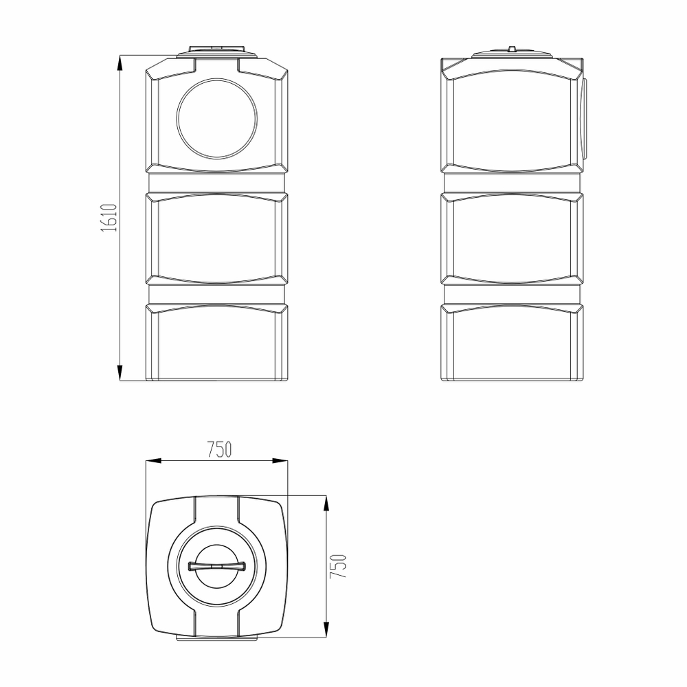 Емкость прямоугольная 750л горизонтальная Политим 750 л. прямоугольный (1610x750x750см;синий) - арт.560723