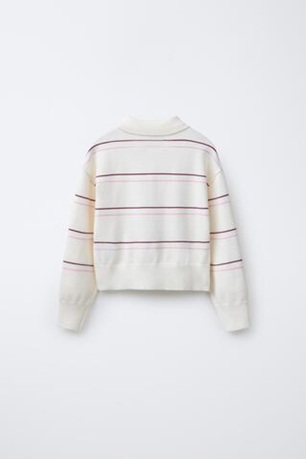 ZARA ТРИКОТАЖНЫЙ СВИТЕР С ВОРОТНИКОМ ПОЛО, ЭКРЮ