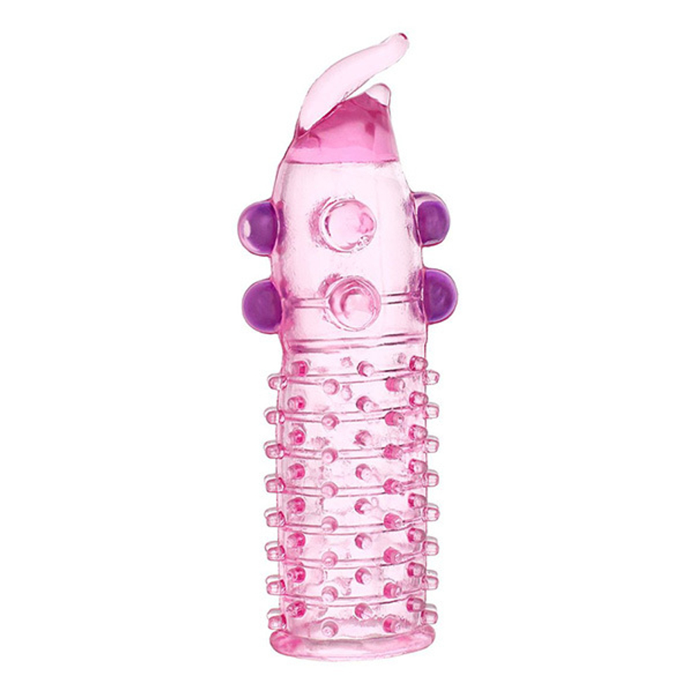 Гелевая розовая насадка 11см с шариками, шипами и усиком ToyFa Basic 818027-3