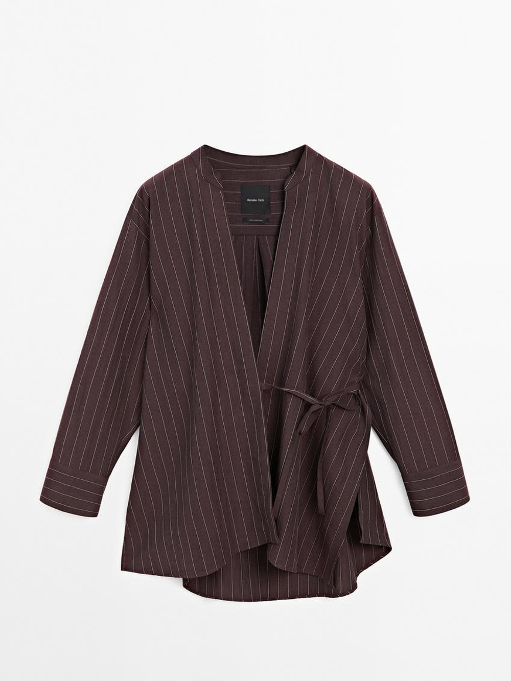 Massimo Dutti Струящееся кимоно в тонкую полоску, бордовый