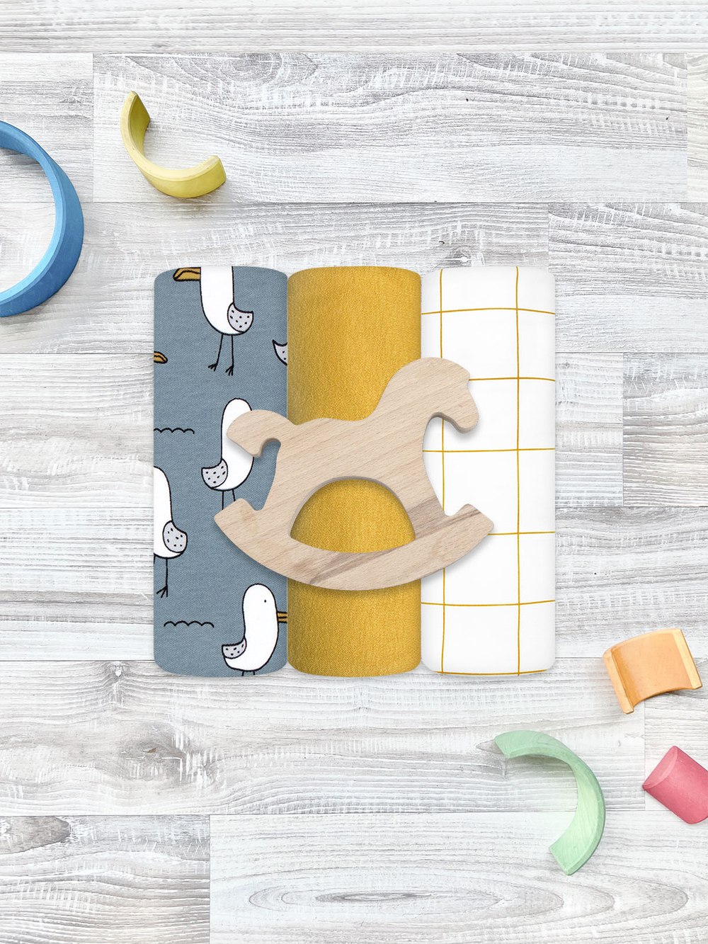 Сет из 3х пелёнок Mjölk Чайки/Mustard/Клетка